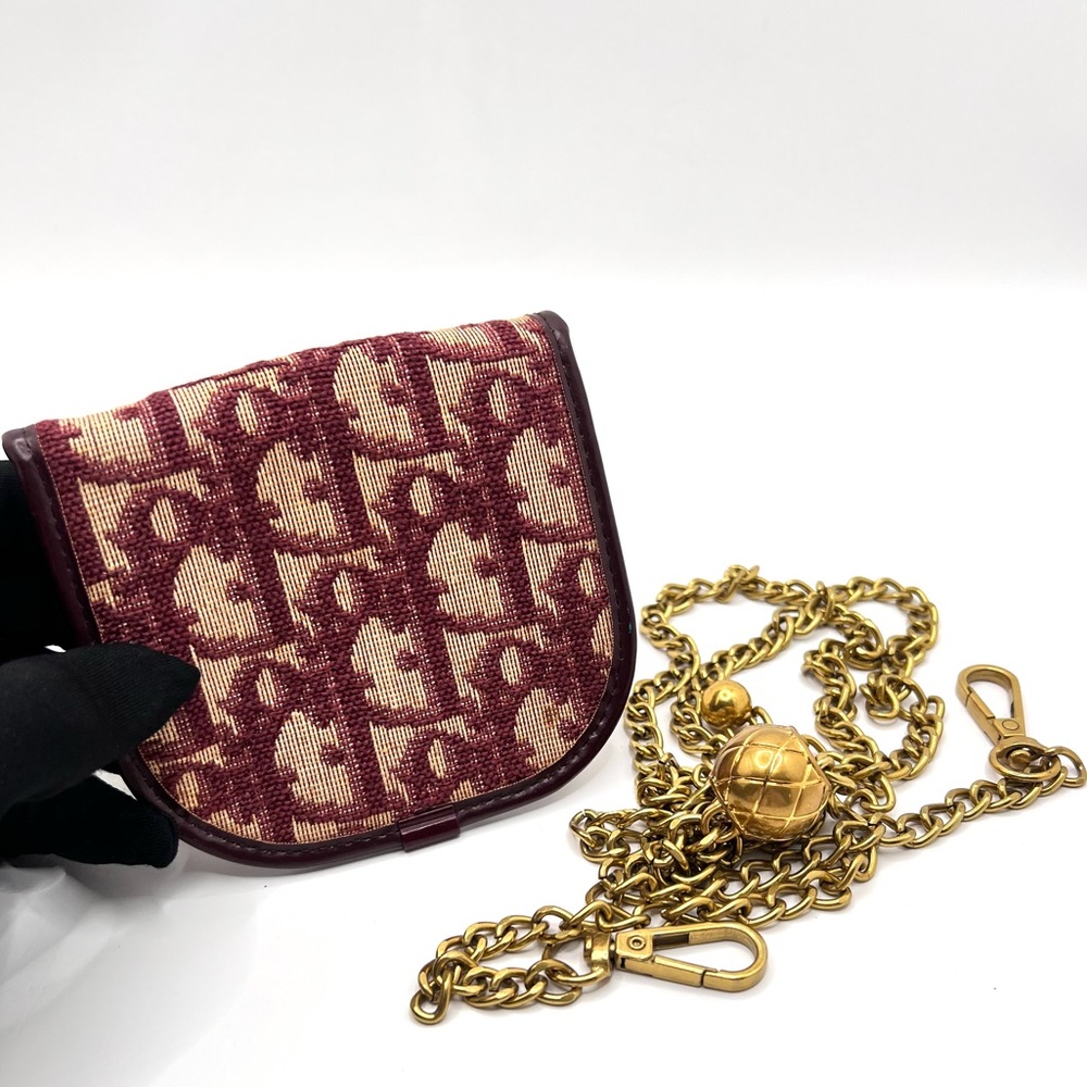 Authentic Dior 30 Montaigne Red Trotter Cloth Leather Mini Wallet to Crossbody - Picture 6 of 9